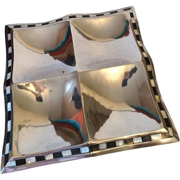 Towle Silversmith Midnight & Mother of Pearl Inlay 14" Platter W/ 4 Sections EUC - Picture 4 of 9